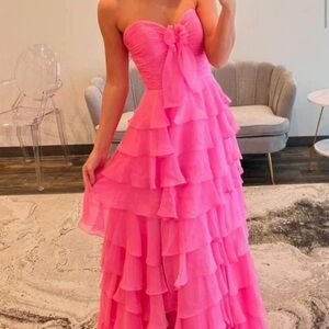 KissProm Chiffon Fuchsia Sweetheart Tiered Ruffles Prom Dress with Slit